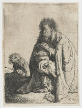Репродукция картины "seated beggar and his dog" художника "рембрандт"