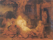 Репродукция картины "abraham receives the three angels" художника "рембрандт"