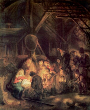Картина "adoration of the shepherds" художника "рембрандт"