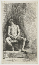 Репродукция картины "nude man seated before a curtain" художника "рембрандт"