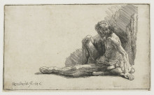 Копия картины "nude man seated on the ground with one leg extended" художника "рембрандт"