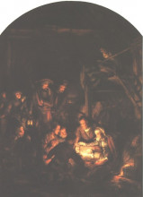 Репродукция картины "the adoration of the shepherds(fragment)" художника "рембрандт"