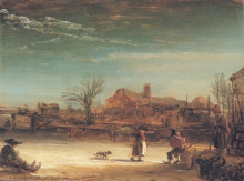 Репродукция картины "winter landscape" художника "рембрандт"