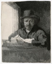 Репродукция картины "self-portrait drawing at a window" художника "рембрандт"