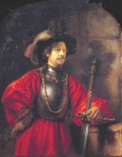 Репродукция картины "portrait of a man in military costume" художника "рембрандт"