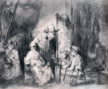 Копия картины "studio scenne with sitters" художника "рембрандт"