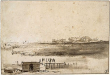 Репродукция картины "view of houtewael near the sint anthoniespoort" художника "рембрандт"