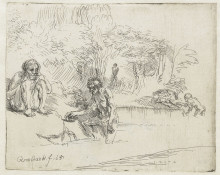 Копия картины "the bathers" художника "рембрандт"
