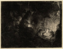 Репродукция картины "the adoration of the sheperds" художника "рембрандт"
