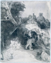 Копия картины "st. jerome in an italian landscape" художника "рембрандт"