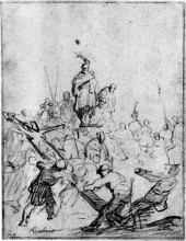 Репродукция картины "the raising of the cross" художника "рембрандт"