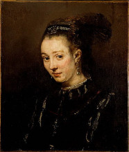 Репродукция картины "portrait of a young woman" художника "рембрандт"