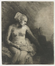 Репродукция картины "a woman at the bath with a hat beside her" художника "рембрандт"