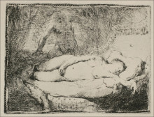 Репродукция картины "a woman lying on a bed" художника "рембрандт"