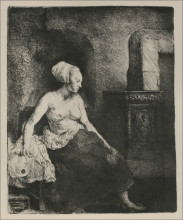 Репродукция картины "a woman seated before a dutch stove" художника "рембрандт"