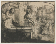 Репродукция картины "christ and the woman of samaria an arched print" художника "рембрандт"