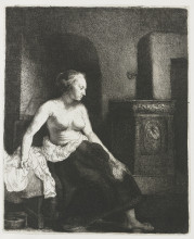 Картина "woman sitting half dressed beside a stove" художника "рембрандт"