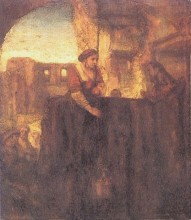 Репродукция картины "christ and the samaritan at the well" художника "рембрандт"