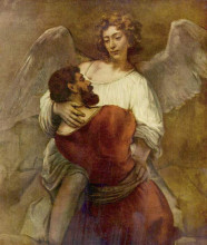 Репродукция картины "jacob wrestling with the angel" художника "рембрандт"