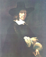 Картина "portrait of a gentleman with a tall hat and gloves" художника "рембрандт"