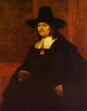 Репродукция картины "portrait of a man in a tall hat" художника "рембрандт"