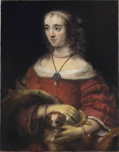 Репродукция картины "portrait of a woman with a lapdog" художника "рембрандт"