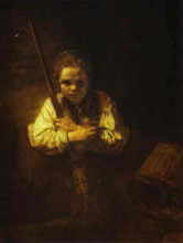 Копия картины "a girl with a broom" художника "рембрандт"