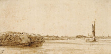 Копия картины "a river with a sailing boat on nieuwe meer" художника "рембрандт"
