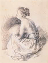 Репродукция картины "a seated woman, naked to the waist" художника "рембрандт"