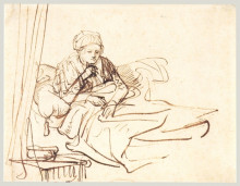 Картина "a woman sitting up in bed" художника "рембрандт"