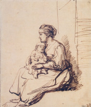 Копия картины "a woman with a little child on her lap" художника "рембрандт"