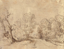Репродукция картины "a wooded road" художника "рембрандт"