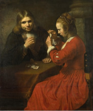 Репродукция картины "a young man and a girl playing cards" художника "рембрандт"