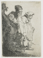 Репродукция картины "beggar man and woman behind a bank" художника "рембрандт"