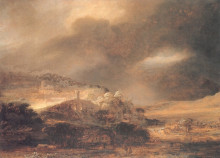 Репродукция картины "landscape" художника "рембрандт"