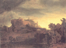 Репродукция картины "landscape with a castle" художника "рембрандт"