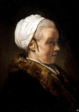 Репродукция картины "lighting study of an elderly woman in a white cap" художника "рембрандт"