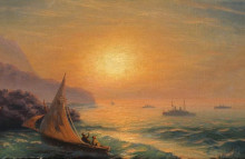 Репродукция картины "закат на море" художника "айвазовский иван"