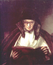 Репродукция картины "old woman reading" художника "рембрандт"