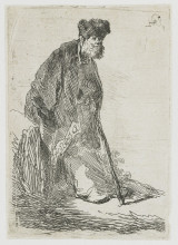 Репродукция картины "man in a coat and fur cap leaning against a bank" художника "рембрандт"