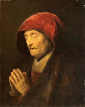Репродукция картины "old woman in prayer" художника "рембрандт"