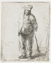 Копия картины "ragged peasant with his hands behind him, holding a stick" художника "рембрандт"