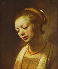 Репродукция картины "portrait of a young girl" художника "рембрандт"
