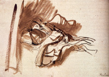 Репродукция картины "saskia asleep in bed" художника "рембрандт"