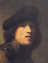 Репродукция картины "self-portrait with gorget and beret" художника "рембрандт"