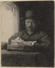 Копия картины "self-portrait, drawing at a window" художника "рембрандт"