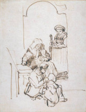 Репродукция картины "three women and a child at the door" художника "рембрандт"
