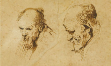 Репродукция картины "two studies of the head of an old man" художника "рембрандт"