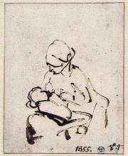 Репродукция картины "woman suckling a child" художника "рембрандт"