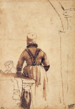 Репродукция картины "woman wearing a costume of northern holland" художника "рембрандт"